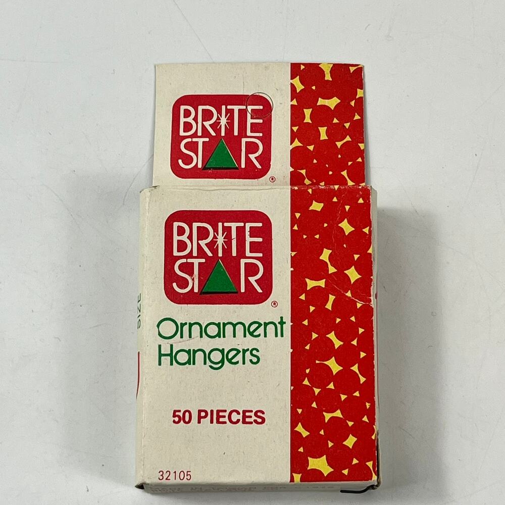 1976 Brite Star Ornament Hangers 50 Ct NOS Sealed Box Taiwan Vintage Holiday